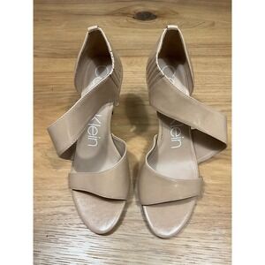 Calvin Klein Niva Nude Beige Asymmetrical Strap Stiletto Dress Sandals size 9